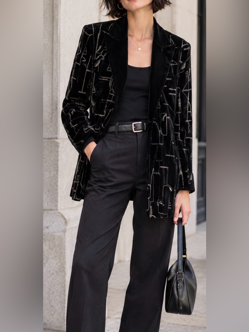Lafayette 148 black velvet open jacket blazer gold embroider  size XS   A